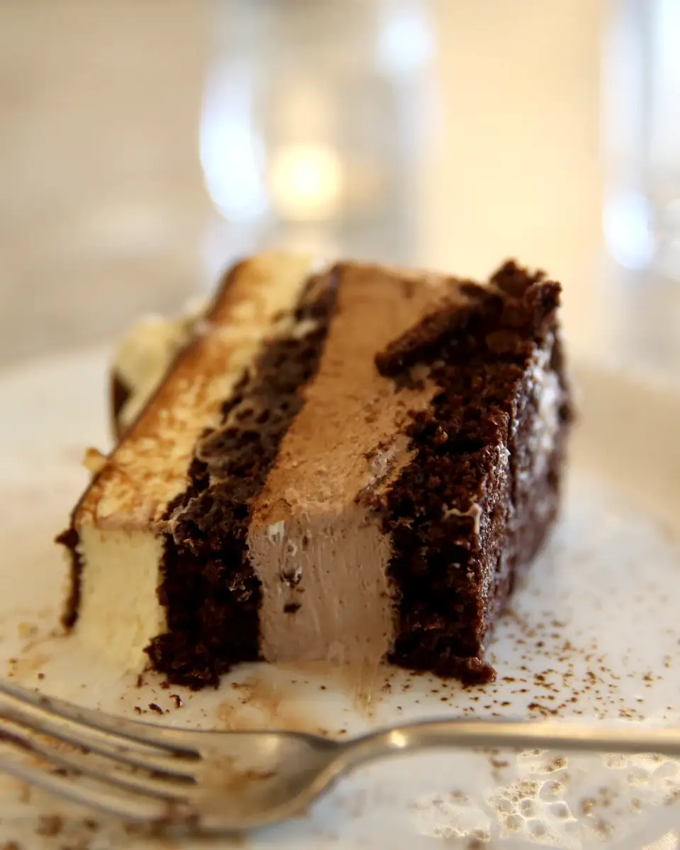 Detalj torte Pelivan, slojevi tamne i svetle kreme u fokusu